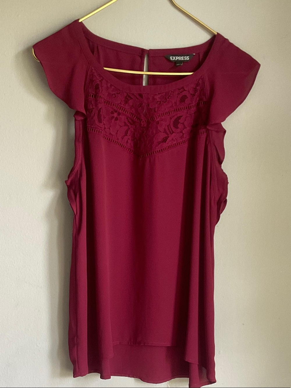 Express Burgundy Lace Yoke Flutter Sleeve Camisole